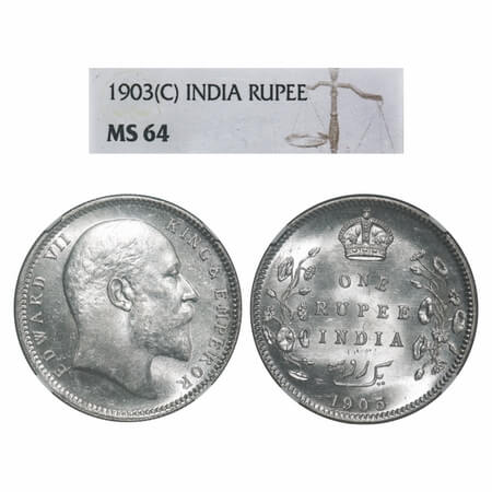Edward VII, Silver, Rupee, 1903, Calcutta Mint, No mint mark. F. Prid 189. GK 924. NGC Sla