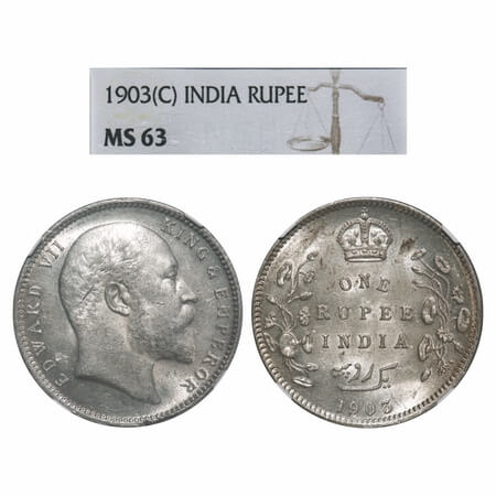 Edward VII, Silver, Rupee, 1903, Calcutta Mint, No mint mark, Normal 5 Diamonds. F. Prid 1