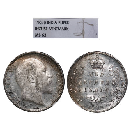 Edward VII, Silver, Rupee, 1903, Bombay Mint, 'B' incused and dot. F. Prid 199. GK 926. NG
