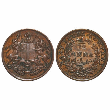 William IV, Copper, 1/12 Anna, 1835, Madras Mint, Rev II, Wreath with 13 Berries (6L + 7R)