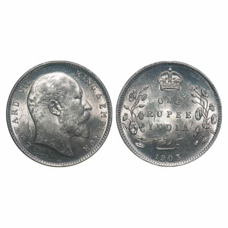 Edward VII, Silver, Rupee, 1903, Calcutta mint, No mint mark, Normal 5 Diamonds. F. Prid 1