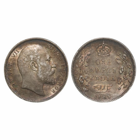 Edward VII, Silver, Rupee, 1903, Calcutta mint, No mint mark, Normal 5 Diamonds. F. Prid 1