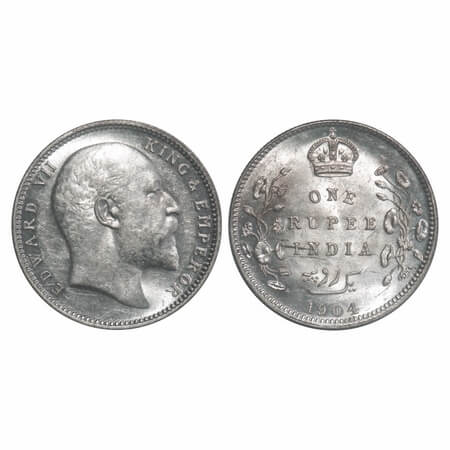 Edward VII, Silver, Rupee, 1904, Calcutta Mint, No mint mark, Normal 5 Diamonds. F. Prid 1