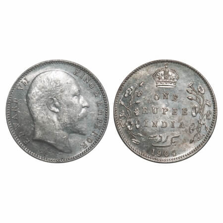 Edward VII, Silver, Rupee, 1904, Bombay Mint, 'B' incused and dot, 5 Diamonds and bottom s