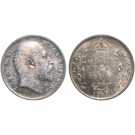 Edward VII, Silver, Rupee, 1904, Bombay Mint, 'B' incused and dot, 5 Diamonds and bottom s