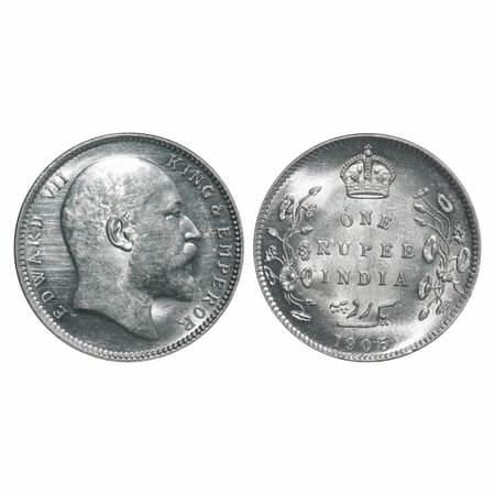 Edward VII, Silver, Rupee, 1905, Calcutta Mint, No mint mark. F. Prid 191. GK 934. Brillia