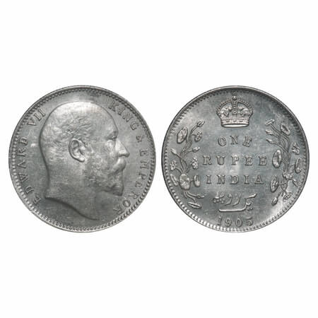 Edward VII, Silver, Rupee, 1905, Bombay Mint, 'B' incused and dot, Top stroke of numeral 5
