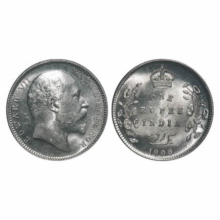 Edward VII, Silver, Rupee, 1906, Calcutta Mint, No mint mark. F. Prid 192. GK 938. Brillia