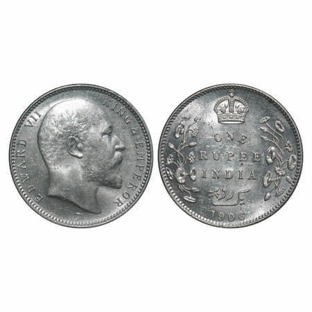Edward VII, Silver, Rupee, 1906, Calcutta Mint, No mint mark. F. Prid 192. GK 938. Almost 