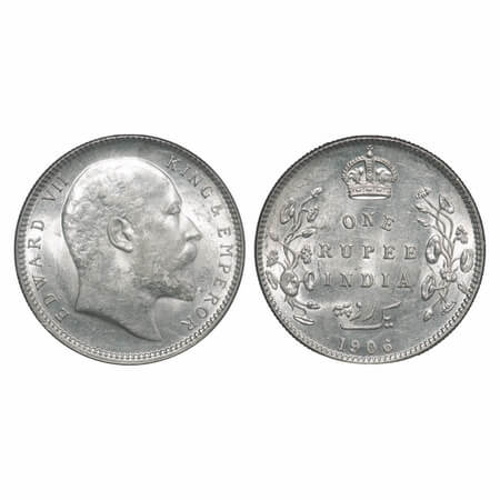 Edward VII, Silver, Rupee, 1906, Calcutta Mint, No mint mark, Ghost on Rev. F. Prid 192. G