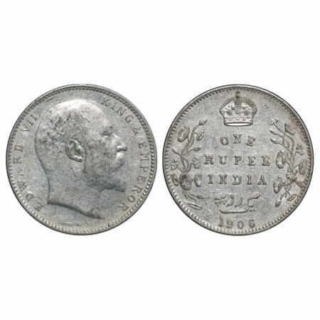 Edward VII, Silver, Rupee, 1906, Bombay Mint, B incused and dot, Numeral 6 struck on numer