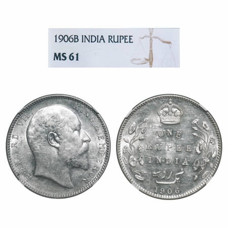 Edward VII, Silver, Rupee, 1906, Bombay Mint, 'B' incused and dot. F. Prid 202. GK 940. NG