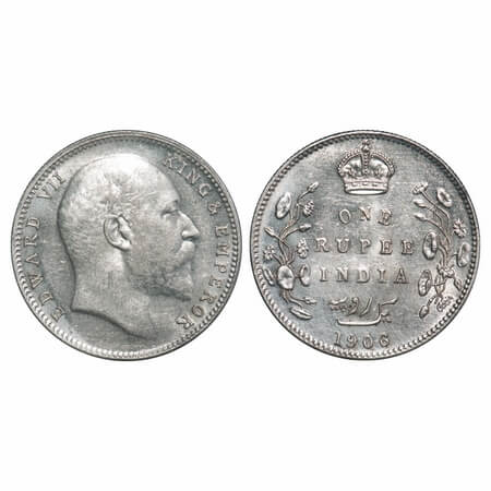 Edward VII, Silver, Rupee, 1906, Bombay Mint, B incused and dot. F. Prid 202. GK 940. Unci