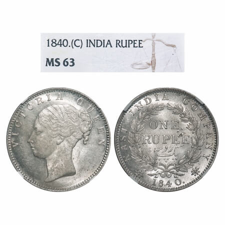 Victoria Queen, Silver, Rupee, 1840, CL, Calcutta Mint, A/I, English Head, With bud leaves