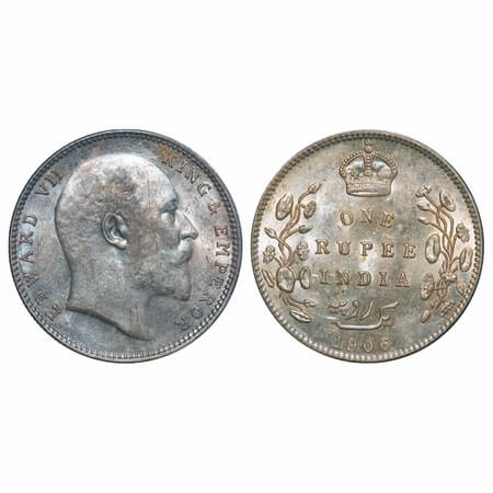Edward VII, Silver, Rupee, 1906, Bombay Mint, 'B' incused and dot. F. Prid 202. GK 940. Br