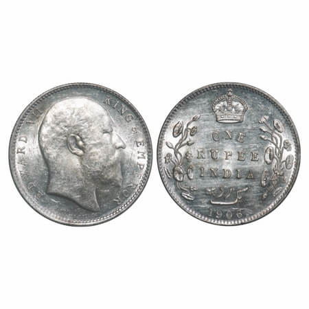Edward VII, Silver, Rupee, 1906, Bombay Mint, 'B' incused and dot. F. Prid 202. GK 940. Br