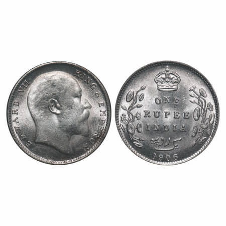 Edward VII, Silver, Rupee, 1906, Bombay Mint, No B, Only dot. F. Prid Unlisted. GK 941. Ab
