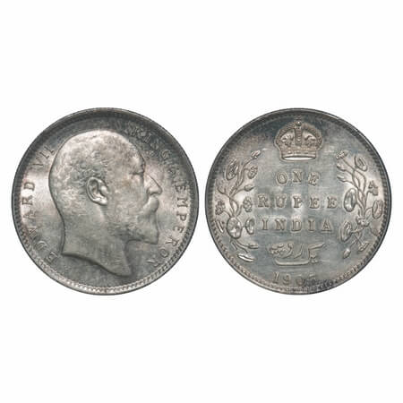 Edward VII, Silver, Rupee, 1907, Calcutta Mint, No mint mark. F. Prid 193. GK 942. Almost 
