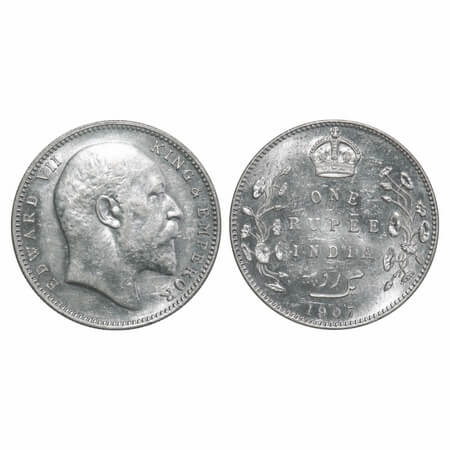 Edward VII, Silver, Rupee, 1907, Bombay Mint, 'B' incused and dot. F. Prid 203. GK 943. Br