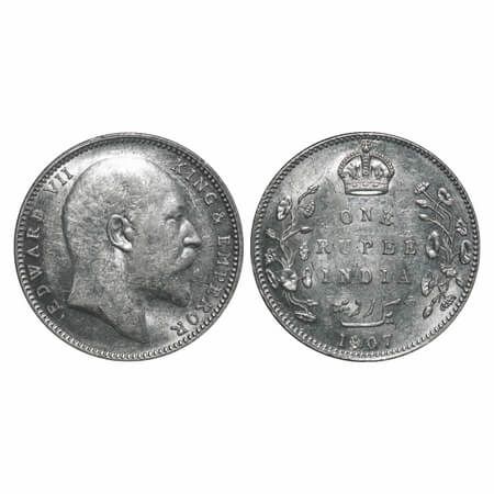Edward VII, Silver, Rupee, 1907, Bombay Mint, 'B' incused and dot. F. Prid 203. GK 944. Ab