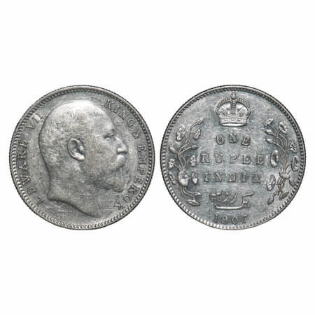 Edward VII, Silver, Rupee, 1907, Bombay Mint, 'B' incused and dot. F. Prid 203. GK 944. Un