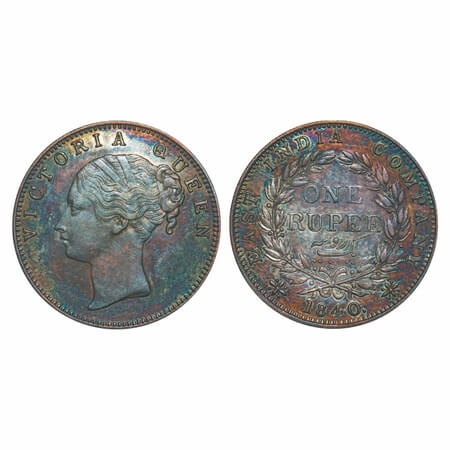 Victoria Queen, Silver, Rupee, 1840, CL, Calcutta Mint, A/I, English Head, With Bud leaves