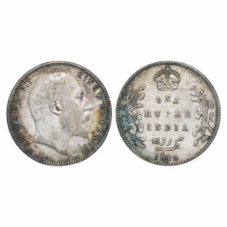 Edward VII, Silver, Rupee, 1910, Bombay Mint, 'B' incused and dot, Last numerals '10' stru