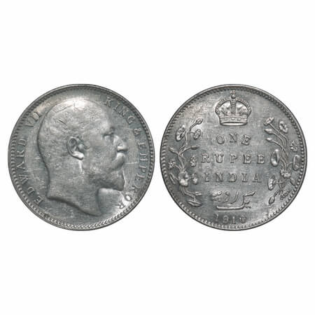Edward VII, Silver, Rupee, 1910, Bombay Mint, 'B' incused and dot. F. Prid 206. GK 957. Ab