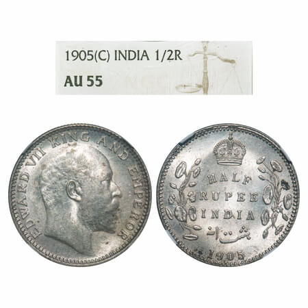 Edward VII, Silver, Half Rupee, 1905, Calcutta Mint, No mint mark. F. Prid Unlisted. GK 96
