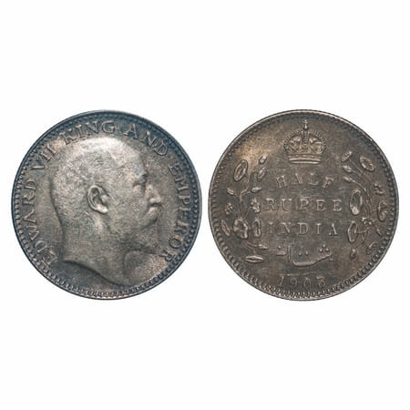 Edward VII, Silver, Half Rupee, 1905, Calcutta Mint, No mint mark. F. Prid Unlisted. GK 96