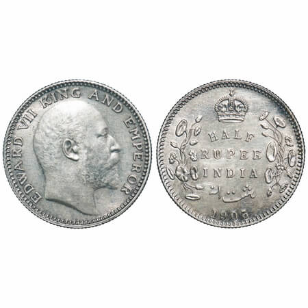 Edward VII, Silver, Half Rupee, 1905, Calcutta Mint, No mint mark. F. Prid Unlisted. GK 96