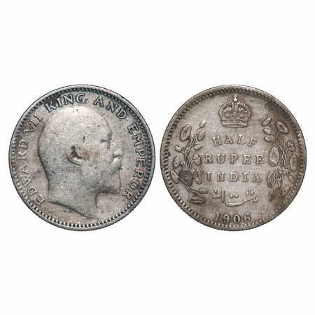Edward VII, Silver, Half Rupee, 1906, Calcutta Mint, No mint mark. F. Prid 310. GK 964. Ve