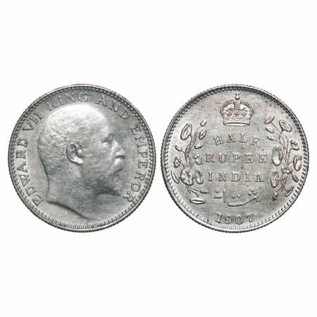Edward VII, Silver, Half Rupee, 1907, Bombay Mint, 'B' incused and dot. F. Prid 316. GK 96