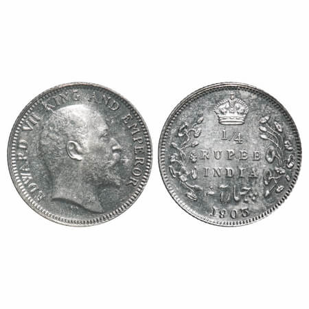 Edward VII, Silver, 1/4 Rupee, 1903, Calcutta Mint, No mint mark. F. Prid 432. GK 972. Min