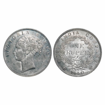 Victoria Queen, Silver, Rupee, 1840, CL, Calcutta Mint, A/I, English Head, With bud leaves