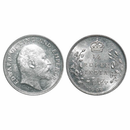 Edward VII, Silver, 1/4 Rupee, 1906, Calcutta Mint, No mint mark. Prid 435. GK 975. Brilli