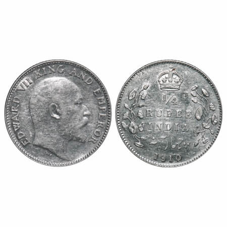 Edward VII, Silver, 1/4 Rupee, 1910, Bombay Mint, Dot. F. Prid Unlisted. GK 979. Almost Un