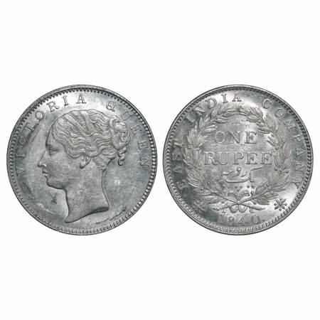 Victoria Queen, Silver, Rupee, 1840, CL, Calcutta Mint, A/I, English Head, With bud leaves