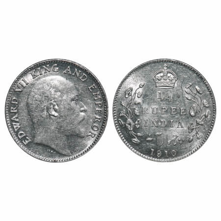 Edward VII, Silver, 1/4 Rupee, 1910, Bombay Mint, Dot. F. Prid Unlisted. GK 979. Uncircula