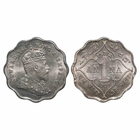Edward VII, Copper-Nickel, 1 Anna, 1907, Bombay Mint, 'B' incused. F. Prid 926. GK 990. Al