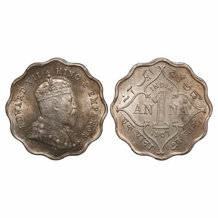 Edward VII, Copper-Nickel, 1 Annas, 1907, Bombay Mint, 'B' incused. F. Prid 926. GK 990. U