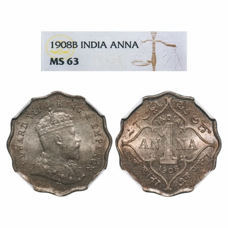 Edward VII, Copper-Nickel, 1 Anna, 1908, Bombay Mint, 'B' incused. F. Prid 927. GK 991. NG