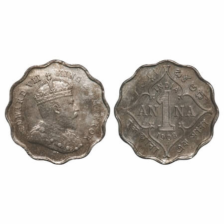 Edward VII, Copper-Nickel, 1 Anna, 1908, Bombay Mint, 'B' incused. F. Prid 927. GK 991. Ab