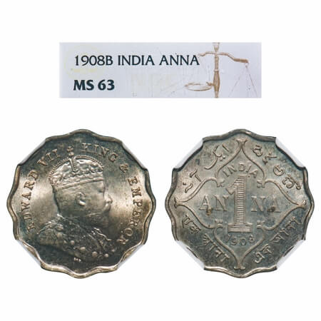 Edward VII, Copper-Nickel, 1 Anna, 1908, Bombay Mint, 'B' incused. F. Prid 927. GK 991. NG