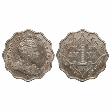 Edward VII, Copper-Nickel, 1 Anna, 1910, Bombay Mint, 'B' incused. F. Prid 929. GK 993. Ex