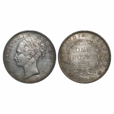 Victoria Queen, Silver, Rupee, 1840, CL, Calcutta Mint, A/I(i), English Head, With Two lea