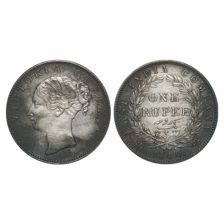 Victoria Queen, Silver, Rupee, 1840, CL, Calcutta Mint, A/I(i), English Head, With Two lea