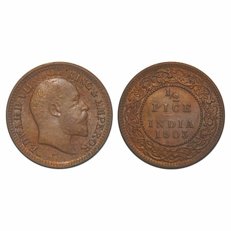 Edward VII, Copper, 1/2 Pice, 1903, Calcutta Mint, No mint mark, Die cracks on Obv, Planch