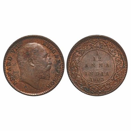 Edward VII, Copper, 1/12 Anna, 1903, Calcutta Mint, No mint mark. F. Prid 818. GK 1012. Un