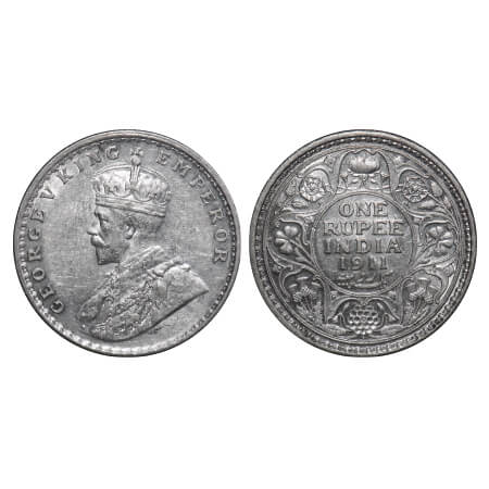 George V, Silver, Rupee, 1911, Bombay Mint, Dot, Pig-type. F. Prid 217. GK 1022. Almost Un